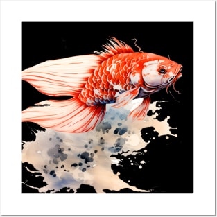 Magical Koi: Perseverance and Prosperity on a Dark Background Posters and Art
